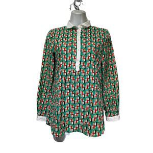 el ganso women’s Size S geometric 3/4 button up collared long sleeve blouse